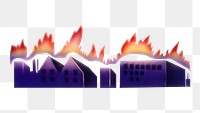 PNG vintage burning buildings, chromolithograph art, transparent background. Remixed by rawpixel. 