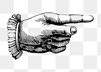 Pointing hand png vintage illustration, transparent background. Remixed by rawpixel. 