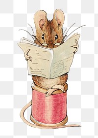 PNG reading mouse character vintage illustration on transparent background. Remixed by rawpixel. 