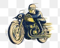 Vintage motorcycle png chromolithograph art, transparent background. Remixed by rawpixel. 