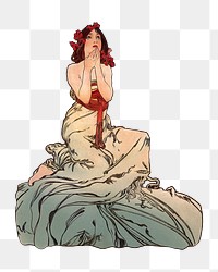 Alfons Mucha's woman png art nouveau illustration, transparent background. Remixed by rawpixel. 