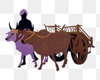 PNG Ox cart & man silhouette, Indian illustration, transparent background. Remixed by rawpixel.