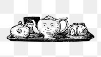 PNG Tea set, vintage kitchenware illustration by Hans Christian Andersen, transparent background. Remixed by rawpixel.