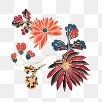 PNG Colorful flowers, vintage botanical illustration, transparent background. Remixed by rawpixel.
