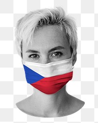 PNG woman wearing face mask, Czech Republic flag, collage element, transparent background