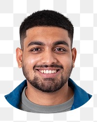 Indian man png smiling face portrait on transparent background