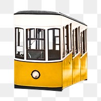 Png old yellow tram carriage , isolated object , transparent background