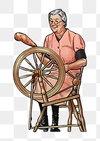 Spinning wheel lady png chromolithograph art, transparent background. Remixed by rawpixel. 