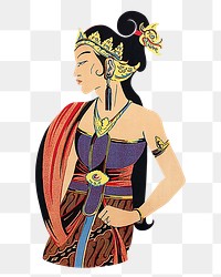 Javanese woman png chromolithograph art, transparent background. Remixed by rawpixel. 