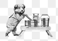 Dog doing laundry png vintage illustration, transparent background. Remixed by rawpixel. 