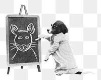 Teacher dog png vintage illustration, transparent background. Remixed by rawpixel. 