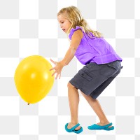 Png blonde child with yellow balloon, transparent background