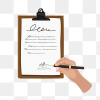 Contract signing png, aesthetic illustration, transparent background