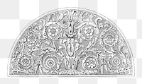 PNG antique semicircle floral ornament, transparent background