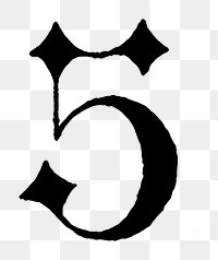 Number 5 PNG, German gothic font, transparent background