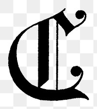 C letter PNG, flemish style font, transparent background