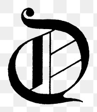D letter PNG, flemish style font, transparent background