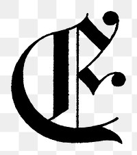 E letter PNG, flemish style font, transparent background