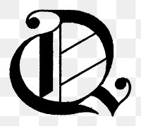 Q letter PNG, flemish style font, transparent background