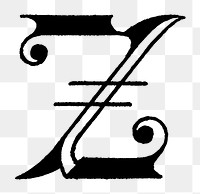 Z letter PNG, flemish style font, transparent background