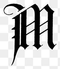 M letter PNG, church text font, transparent background
