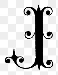 J letter PNG, 12th-century calligraphy font, transparent background