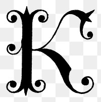 K letter PNG, 12th-century calligraphy font, transparent background