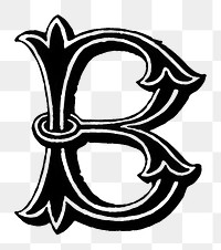 B letter PNG, 16th-century calligraphy font, transparent background