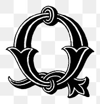 Q letter PNG, 16th-century calligraphy font, transparent background