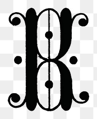 B letter PNG, 17th-century calligraphy font, transparent background
