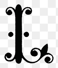 L letter PNG, 17th-century calligraphy font, transparent background