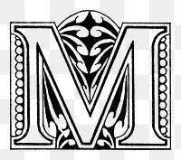 M letter PNG, ornamental font, transparent background