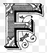 F letter PNG, ornamental font, transparent background