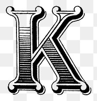 K letter PNG, ornamental font, transparent background