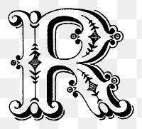 R letter PNG, ornamental font, transparent background