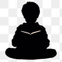 PNG Child reading book silhouette cross-legged backlighting. 