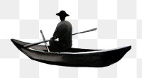 PNG  Fisherman on the boat with plum blossom branch outdoors vehicle rowboat. 