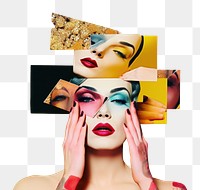 PNG  Symbolic mixed collage graphic element representing of drag queen Performances cosmetics person female.