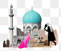 PNG Pop islam art collage represent of islam culture architecture building female.