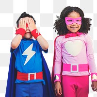 PNG diverse young superheroes, transparent background