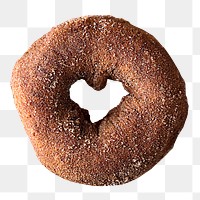 Png brown donut with heart hole  sticker, transparent background