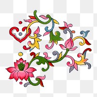 Colorful flower png sticker, Chinese aesthetic vintage illustration, transparent background