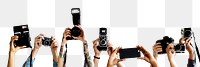 Paparazzi crowd png cut out, holding cameras on transparent background