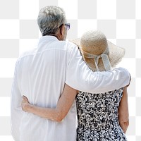 Mature couple png cut out, back hugging on transparent background