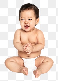 Png baby clipart, sitting on the floor, transparent background