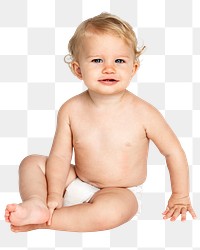 Baby png sticker, cute infant wearing diaper, transparent background