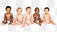 Diverse infants png sticker, sitting on the floor transparent background