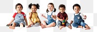 Diverse toddlers png collage element, sitting together, transparent background