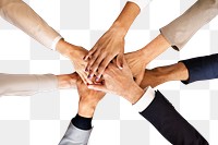 Business teamwork png, joined hands on transparent background