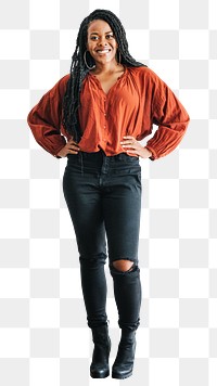 Png black woman cut out, full body, transparent background